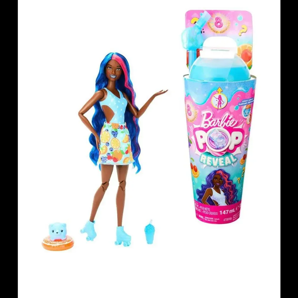 Barbie Pop Reveal Fruit Series Fruit Punch Doll, 8 Surprises Include Pet, Slime,